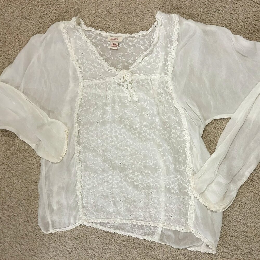 Sundance sheer lacy white top
